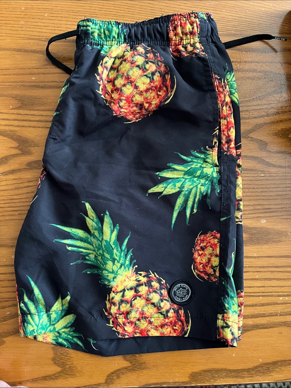 Brooklyn Cloth Black Swim Trunks with Green and Yellow Pineapple Print